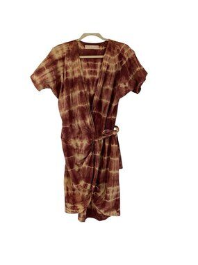 Cali By Cali Dreaming Women's Size M Tie Dye Wrap Dress Brown Tan Rust Hippie